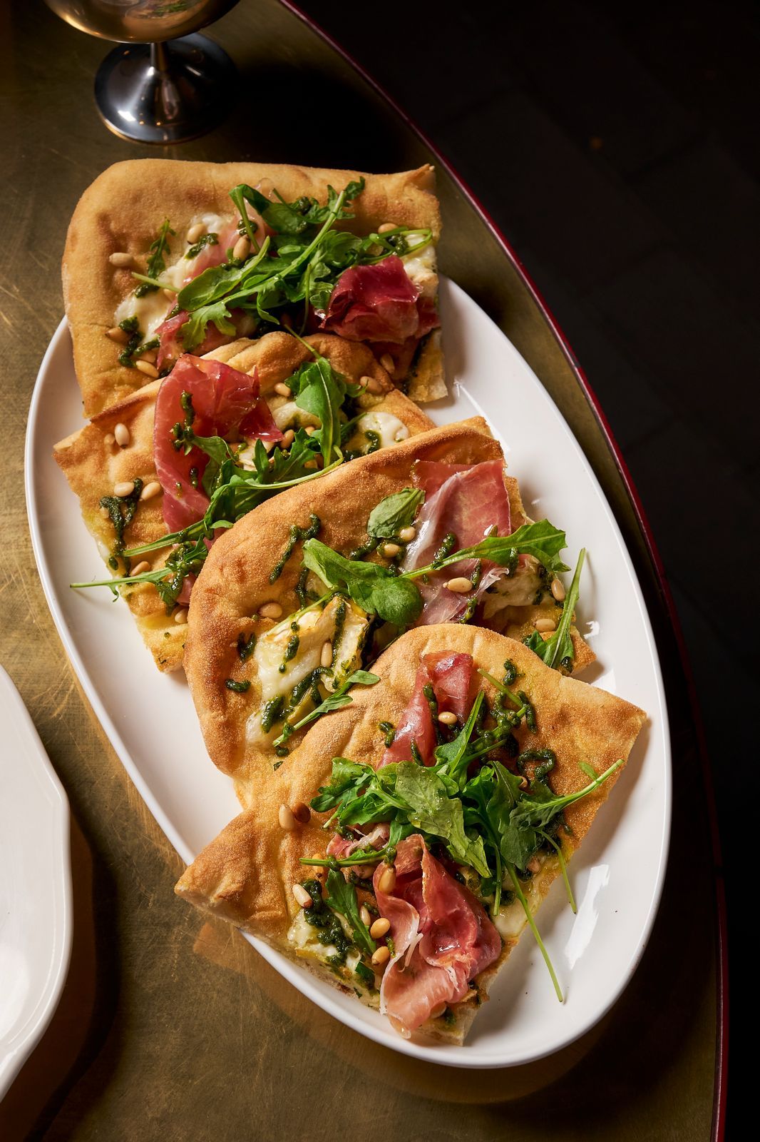 Flatbread with coppa, pesto and rocket